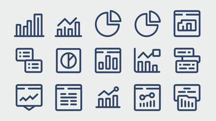 Fototapeta premium Statistical report line art icons – Perfect for academic research papers, market research documentation, or business software.