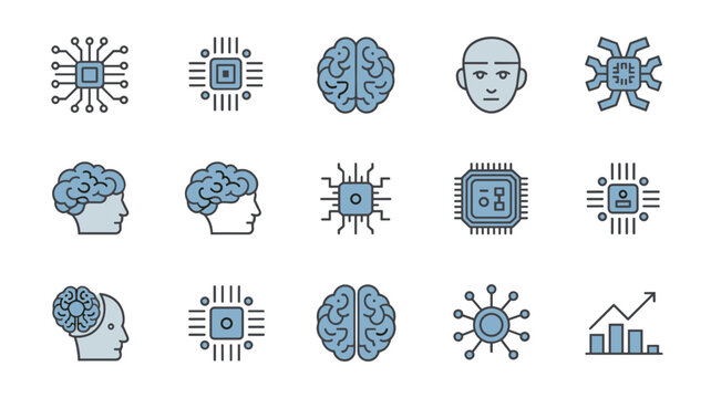 Robot assistant and data analysis flat icons &ndash; Great for future workforce blogs, robotic process automation tools, or software dashboards.