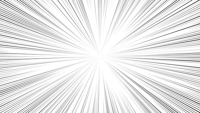 Asymmetric manga-style radial speed burst effect, high-contrast black and white comic book action lines with uneven density, intense motion background where lines converge toward the center with thick