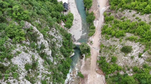 Aerial Travel Video of Ura e Vashes Cultural Monument in Albania