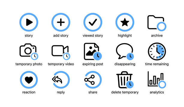 Story and temporary content icons showing expiring post and metrics