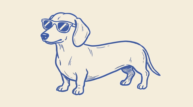 Adorable Dachshund Dog Wearing Stylish Sunglasses Sketch Vector Illustration for Summer Vacation and Beach Theme Hand Drawn Artistic Wiener Canine Character Design with Vibrant Seasonal Vibes