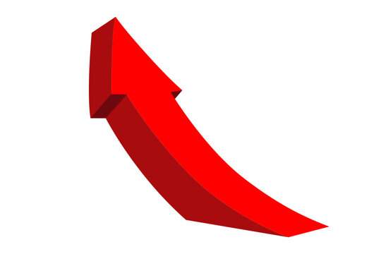 Red arrow pointing up and curving right, symbolizing growth, progress, and an upward trend on transparent background.