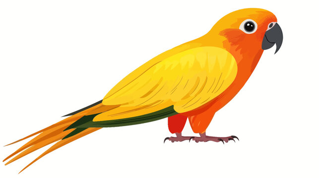 Vibrant parrot illustration with yellow plumage and orange head, dark beak. tip
