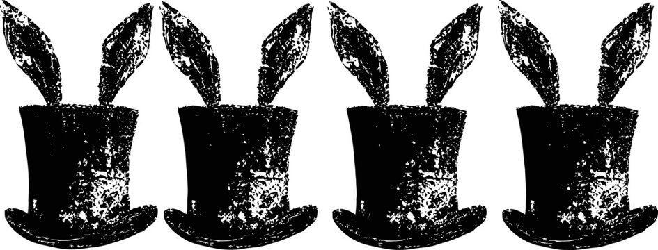 Magician black top hat with rabbit ears vintage magic show illustration set of hats with bunny ears