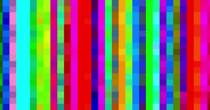 Multi color pixel art vertical stripes wipe transition isolated.. Cute animation of rainbow colors cartoon. Seamless loop motion design element for business, art, fashion, etc...