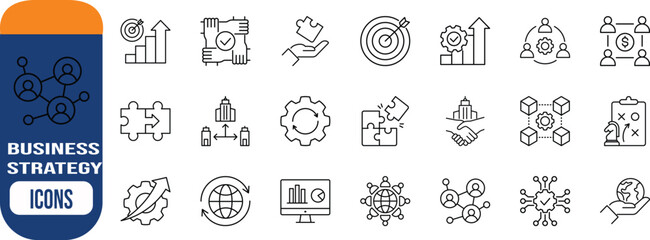 Business strategy growth development icons. target icon set, puzzle icon set, gear icon set © Habib