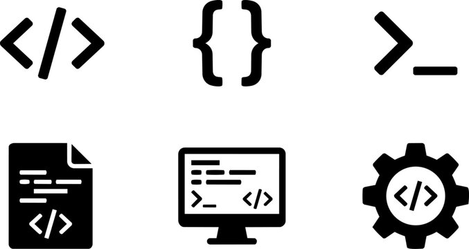 Programming code symbol icon set