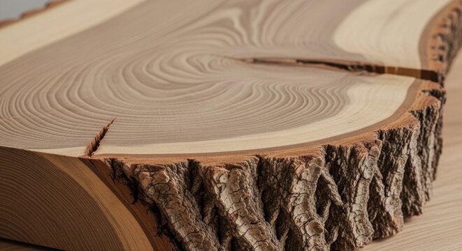 Close-up of Tree Log Cross Section Showing Growth Rings