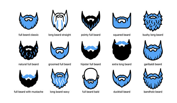 Beard style icons arranged in labeled grid layout on white background