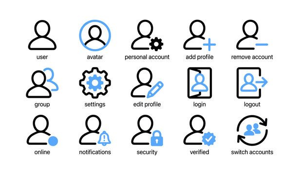User account icons representing profile actions in grid