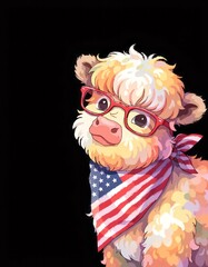 Obraz premium Adorable Cartoon Cow with Glasses and Red Bandana Against Black Background