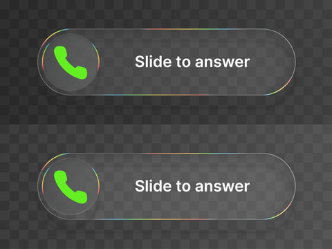 Liquid Glass Slide to Answer Incoming Call Button UI with Transparent Glassmorphism Phone Call Interface Vector