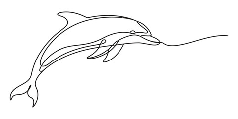 Naklejka premium Continuous single line drawing of a jumping dolphin