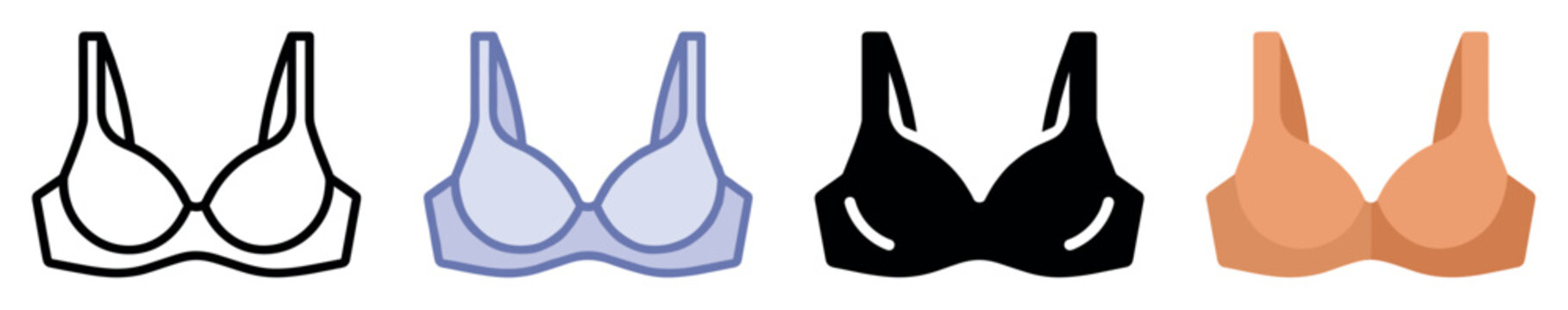 Bra icons set. Underwear bra icon. Lingerie symbol. Clothing item. Female fashion. Flat, line, and solid style