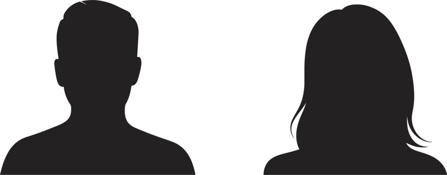 Black silhouette bust portraits of a man and woman side by side on white vector illustration
