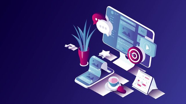 A modern workspace scene with technology and office supplies on a desk