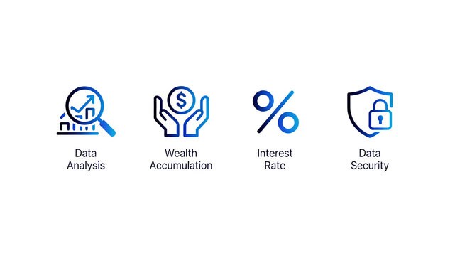 Data analysis mirror, lifting gold coins, percentage and security lock, analyze the security characteristics of accumulated interest rate data, suitable for financial analysis and wealth management 