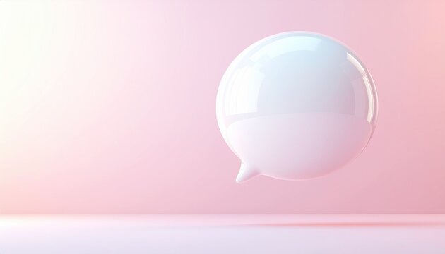 Glossy round speech bubble icon floating on pink pastel background with copy space　ピンクの背景に浮かぶ光沢のある丸い吹き出しのアイコン スピーチバブル コピースペース　イラスト