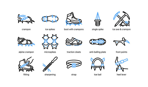 Crampon icons showing spikes and climbing tools in grid layout