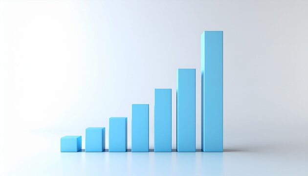 Rising blue bar graph chart representing business growth and financial success　右肩上がりに成長する青い棒グラフ ビジネスの成功と売上上昇のコンセプト　イラスト