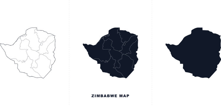 Zimbabwe map with provincial borders and solid silhouette