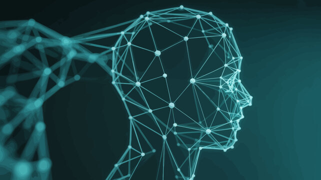 human head wireframe model futuristic digital technology network connectivity neural brain side view geometric polygonal abstract science innovation artificial intelligence data