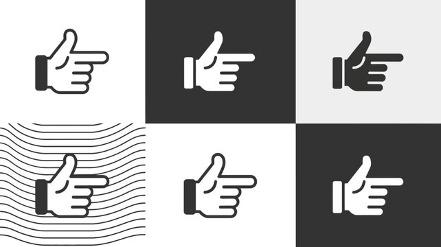 pointing hand icons flat black and white gesture direction symbol interface design vector graphic simple minimalist modern communication navigation clickable web