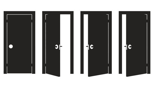 four door silhouettes on white background silhouette black open closed handle knob architecture entrance exit building interior design vector graphic icon