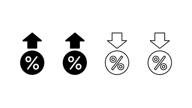 percentage change icons flat black and white arrow down increase decrease symbol finance statistics data analysis graph chart business economy growth