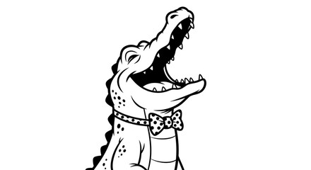 Fototapeta premium Cartoon Alligator with Bow Tie, Mouth Open, Funny Animal Vector Illustration