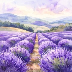 Obraz premium Lavendelfeld in sanfter Aquarelloptik