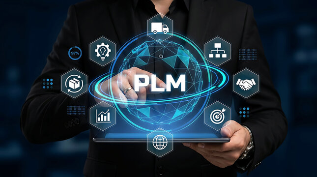 Product Lifecycle Management PLM software concept with business icons