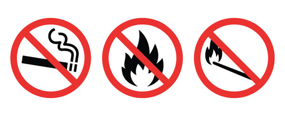 No smoking sign vector illustration, red prohibition icon with cigarette and smoke symbol, safety instruction warning signage © Ayat0002