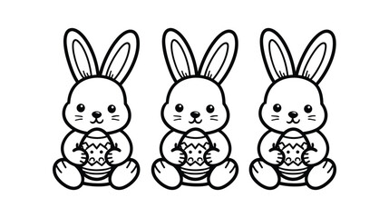 Fototapeta premium Bunny cartoon illustration holding Easter eggs in cute line art style