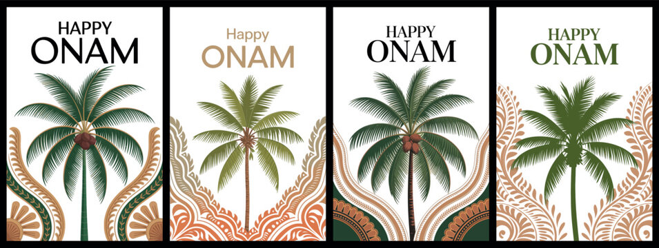 Happy Onam Celebration with Traditional Palm Tree Designs