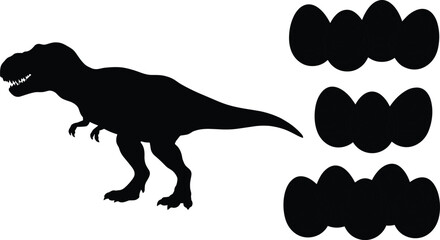 Dinosaur Tyrannosaurus Rex Silhouette Set with Multiple Prehistoric Reptile Eggs Icons for Creative Designs Educational Materials and Vector Infographics © MSTNusrat