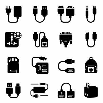 Collection of Electronic Cable Adapter and Connector Icons