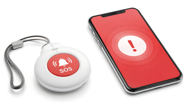 SOS Emergency Button and Smartphone Alert on White Background