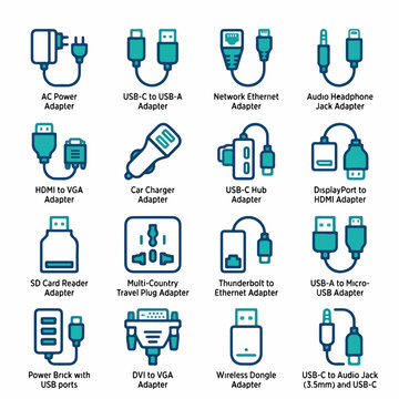 Comprehensive Collection of Computer and Power Adapter Vector Icons