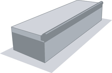 Naklejka premium Vector flat illustration of a skate park grind box ledger obstacle. Features a clean grey 3D perspective layout, perfect for skateboarding and extreme sports graphic design mockups.