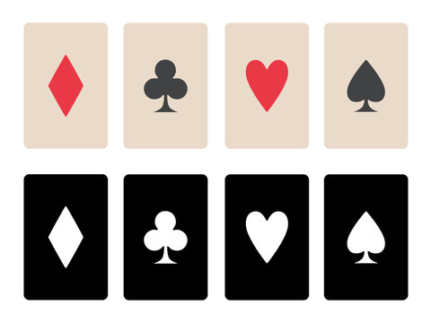 Playing cards flat icon set. Hand-drawn vector illustration.