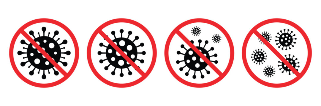 No Virus Infection Icon Displaying Stop Germs, Bacteria, and Coronavirus Prevention Symbols with Red Warning Circles for Medical Safety Awareness, Vector Illustration, vector, designs