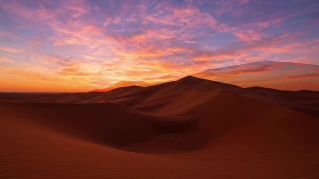 Golden desert dunes at sunset with clear blue sky