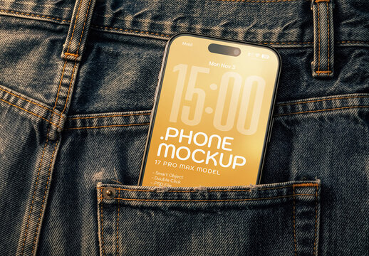 Phone Screen Mockup In The Jeans Pocket