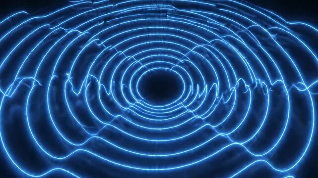 Vibrant blue neon wave with energy vortex on black background