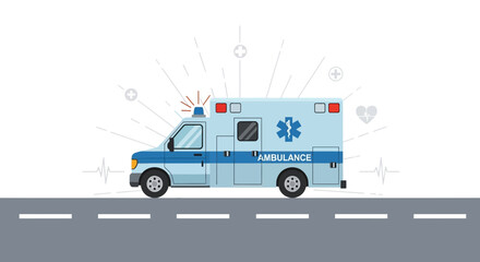 Fototapeta premium Illustration Of An Ambulance Traveling on the Road, Delivering Emergency Services Quickly