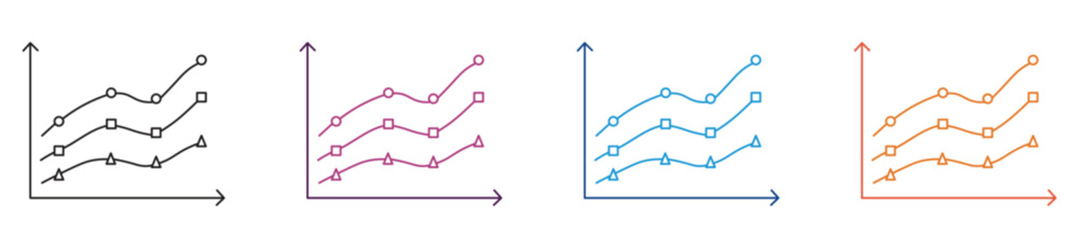 Multiple variable continuous chart icon set, vector illustration.