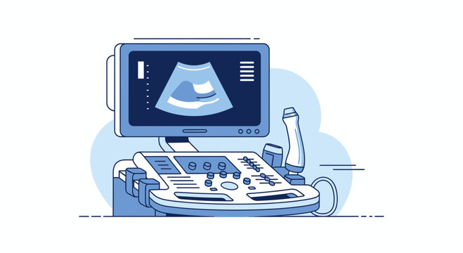 Illustration of an Ultrasound Machine, Diagnostic Medical Equipment for Health and Treatment