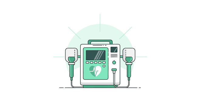 Illustration Of Automated External Defibrillator Medical Device With Graphic Lines and Design